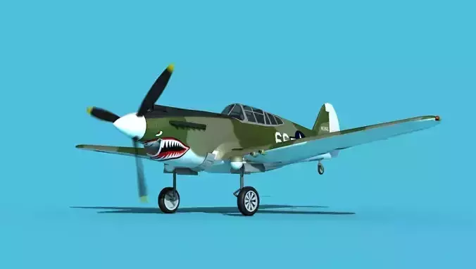 Curtiss P-40B Warhawk V06 USAAF 3D model