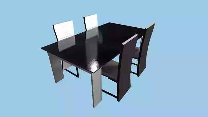 White Black Dinning Table - Furniture Interior Design Low-poly 3D model