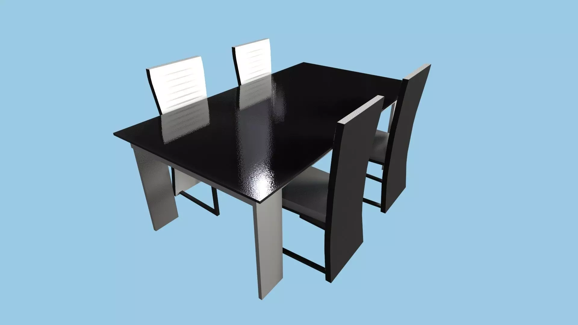 White Black Dinning Table - Furniture Interior Design Low-poly 3D model