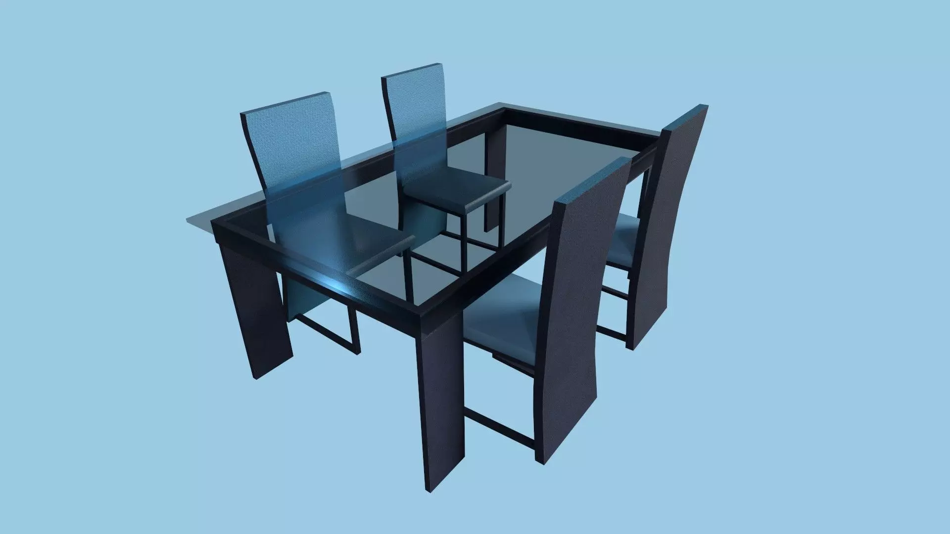 Blue Glass Dinning Table - Furniture Interior Design Low-poly 3D model