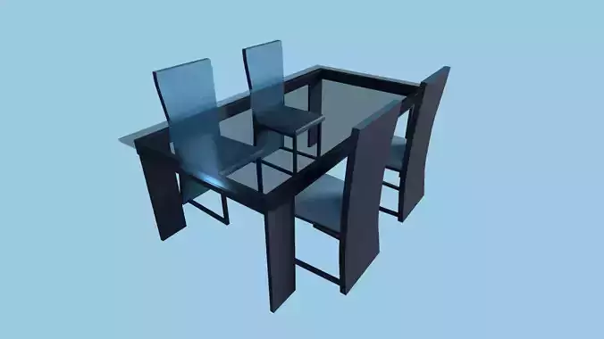 Blue Glass Dinning Table - Furniture Interior Design Low-poly 3D model