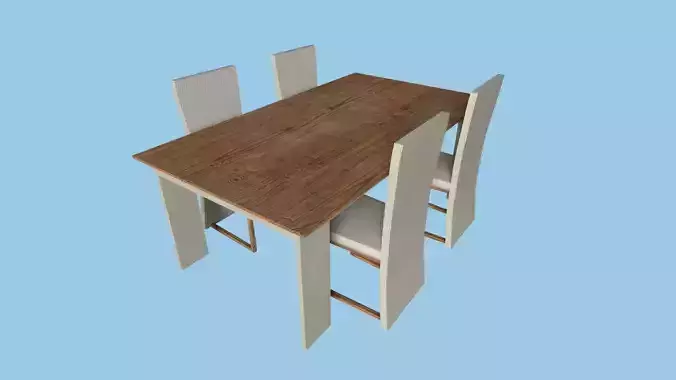 White Wood Dinning Table - Furniture Interior Design Low-poly 3D model