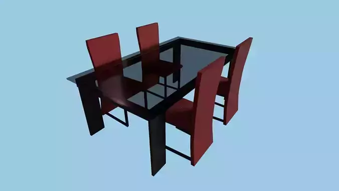 Red Glass Dinning Table - Furniture Interior Design Low-poly 3D model
