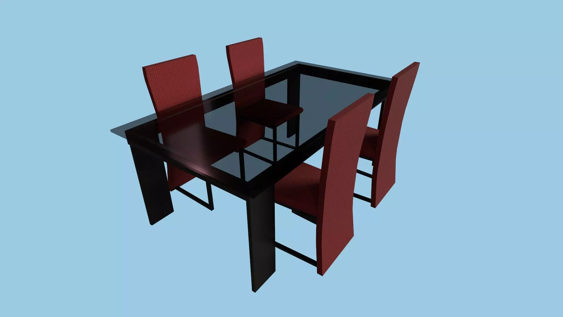 Red Glass Dinning Table - Furniture Interior Design Low-poly 3D model