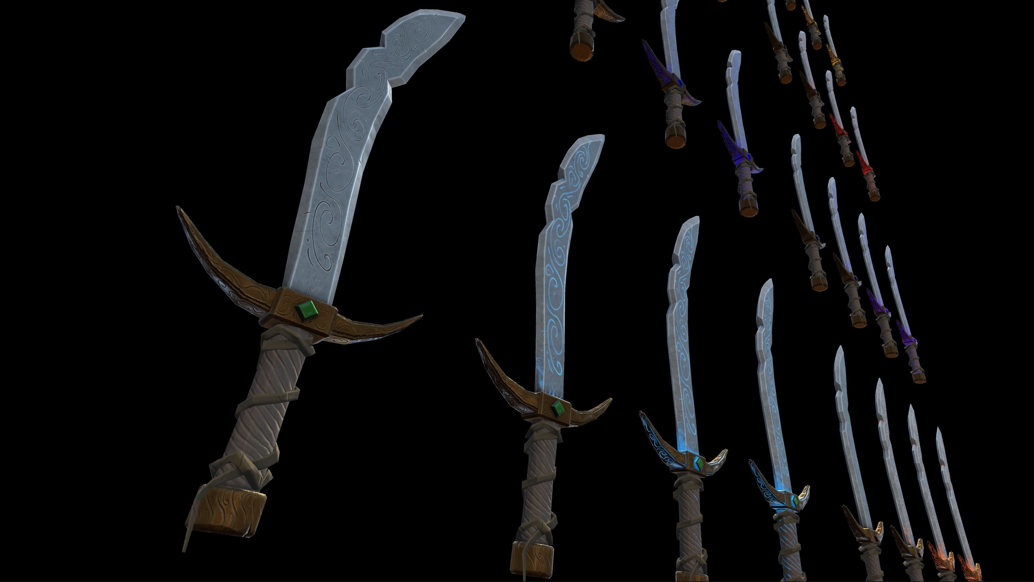 Stylized PBR Falchion Sword V2 Low-poly 3D model_26