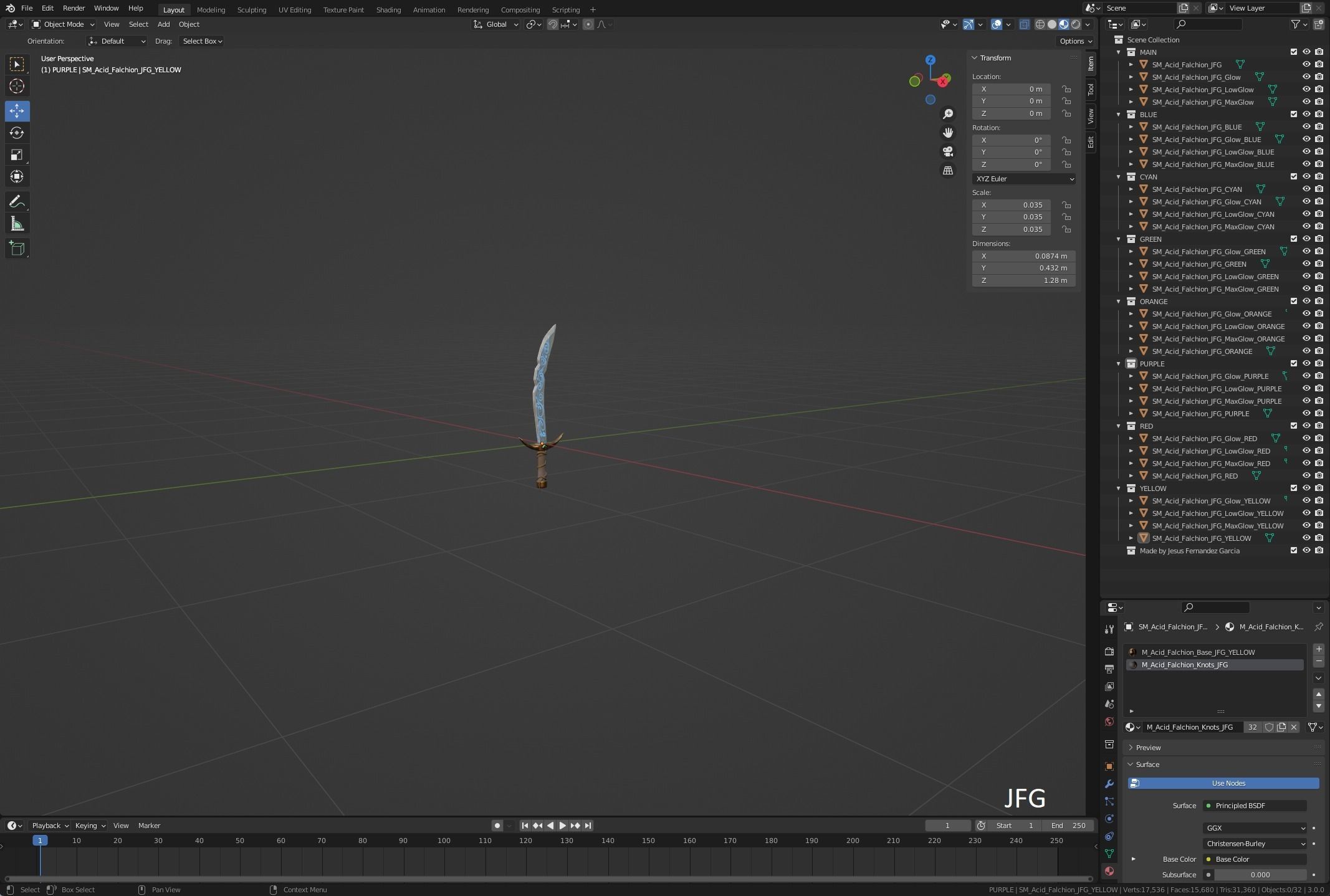 Stylized PBR Falchion Sword V2 Low-poly 3D model_8
