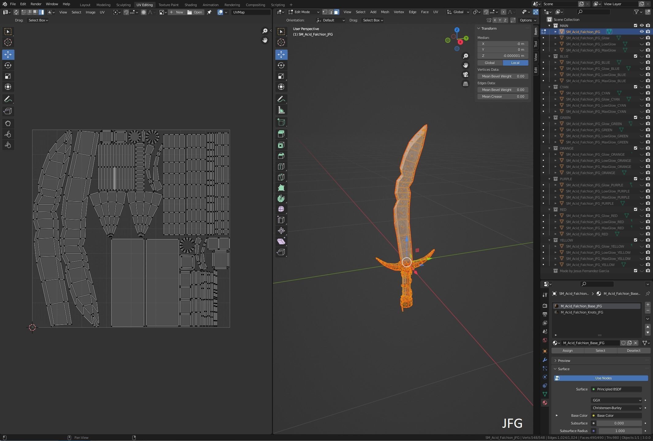 Stylized PBR Falchion Sword V2 Low-poly 3D model_5