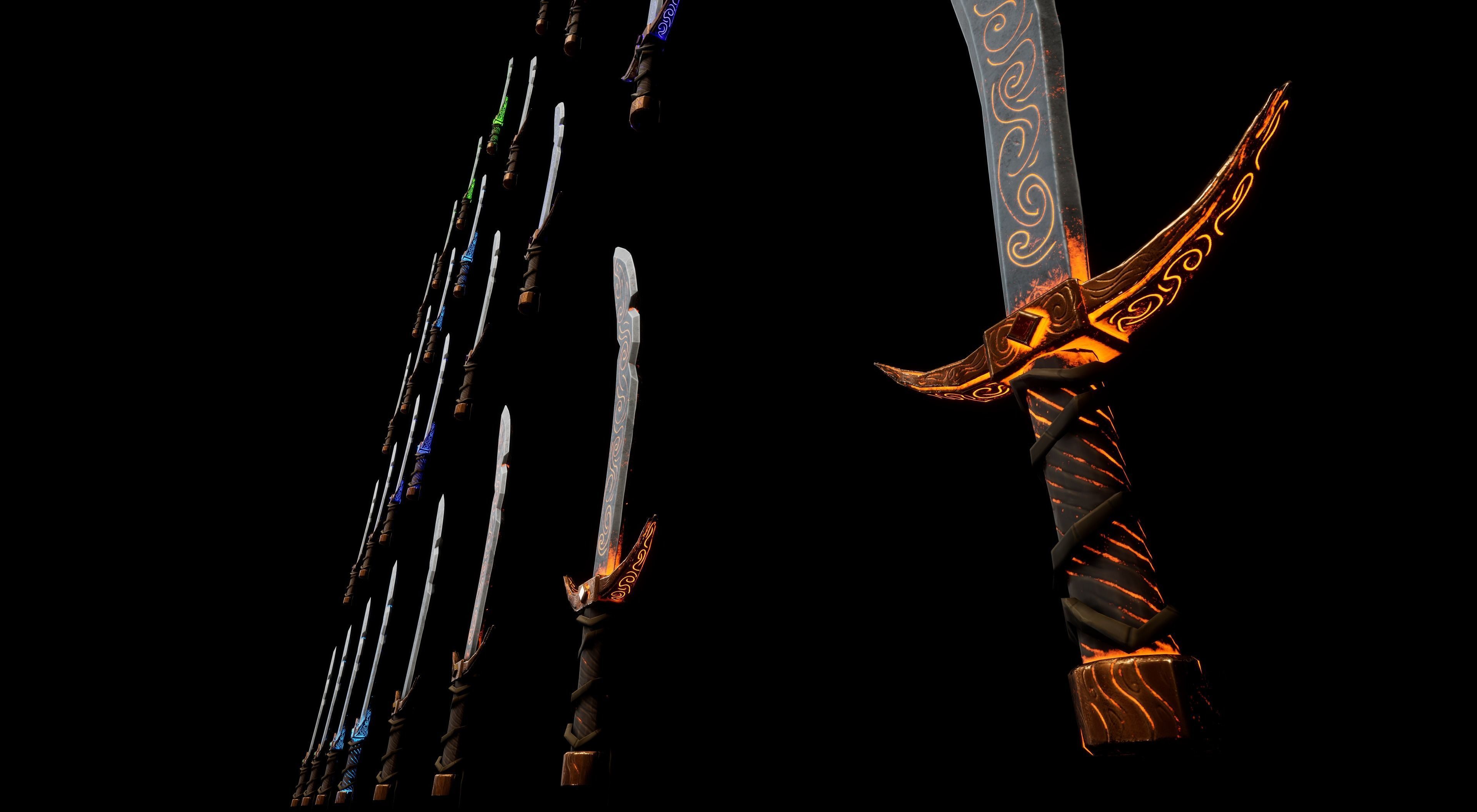 Stylized PBR Falchion Sword V2 Low-poly 3D model_14