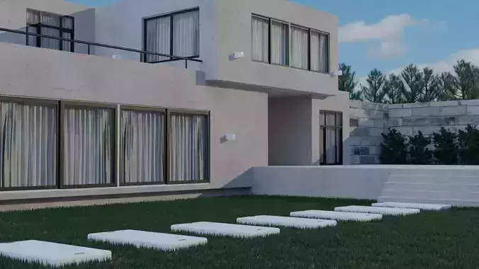 3D-Scene modern house on lawn