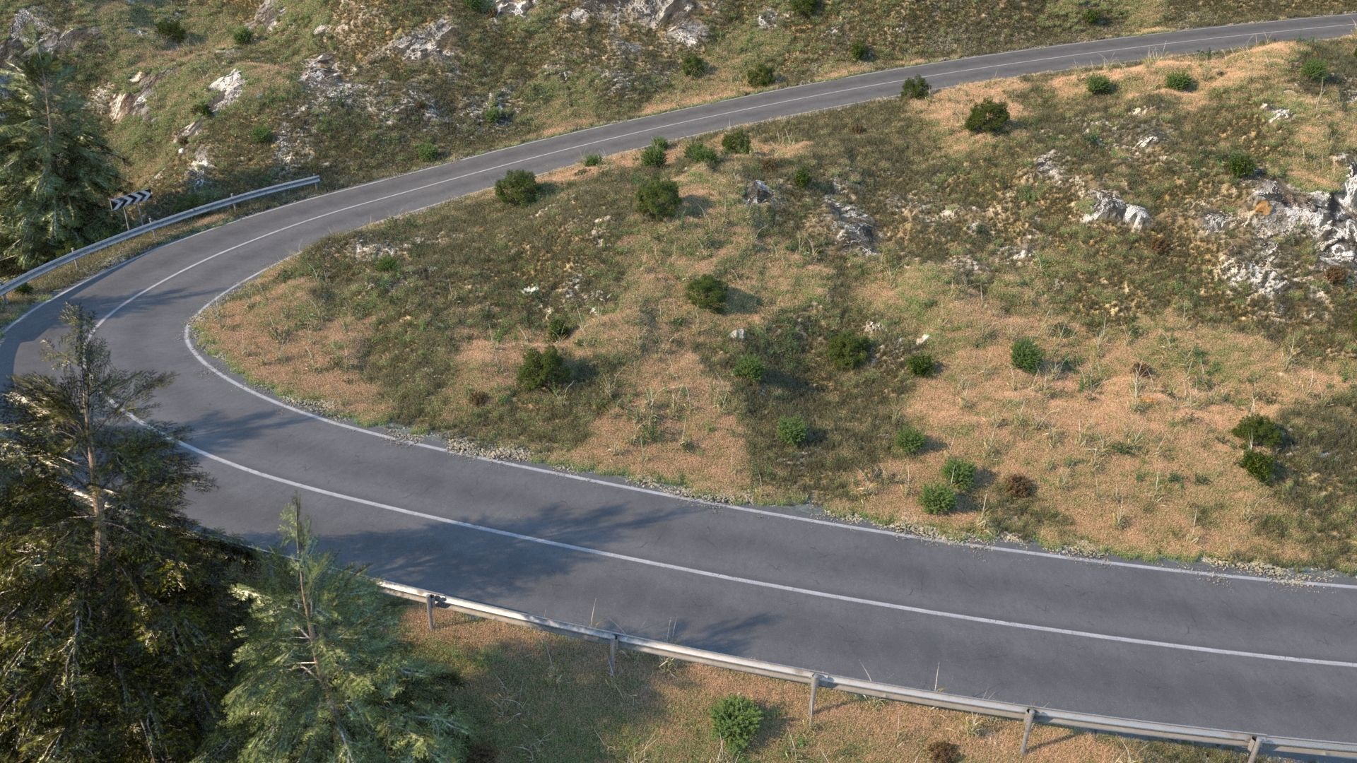 Field uphill highway 3D model_1