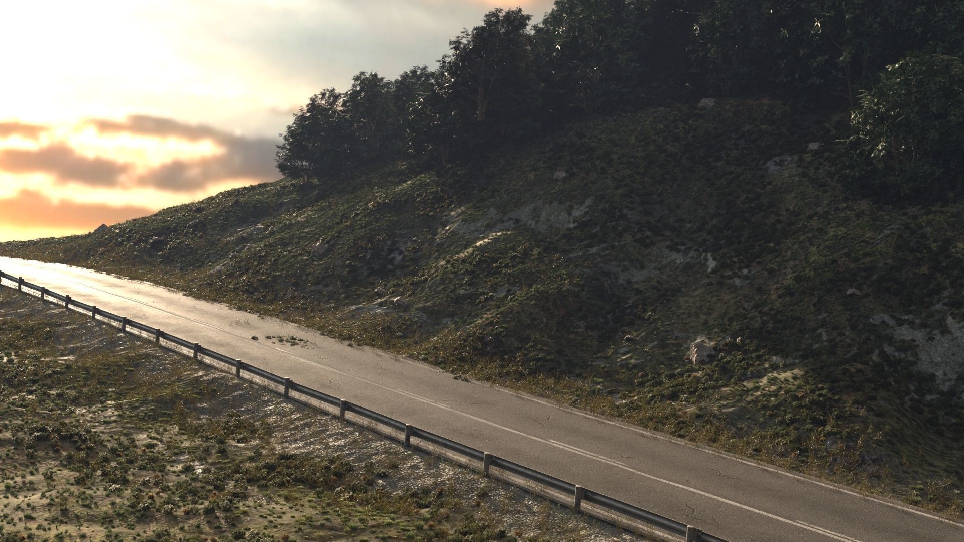 Field uphill highway 3D model_8