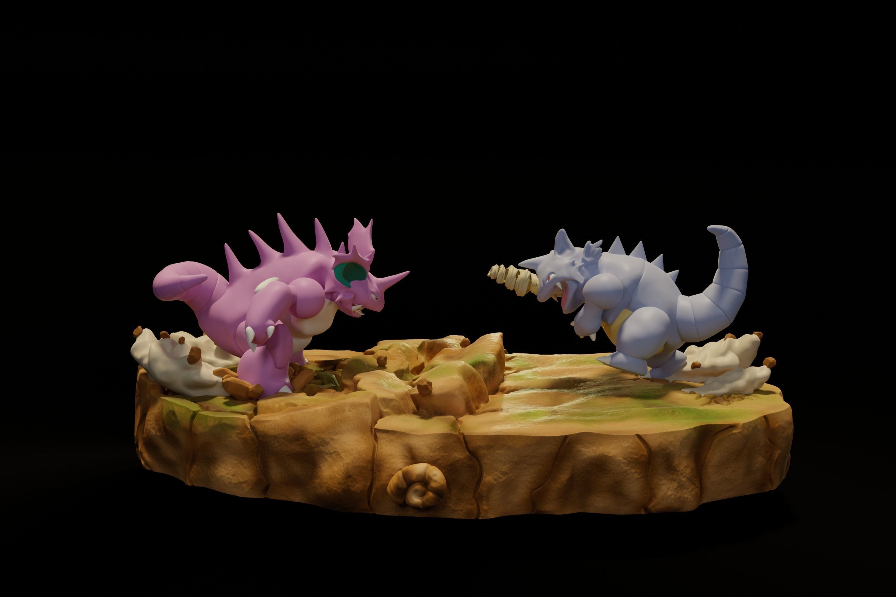 POKEMON BATTLE DIORAMA NIDOKING VS RHYDON 3D print model_2