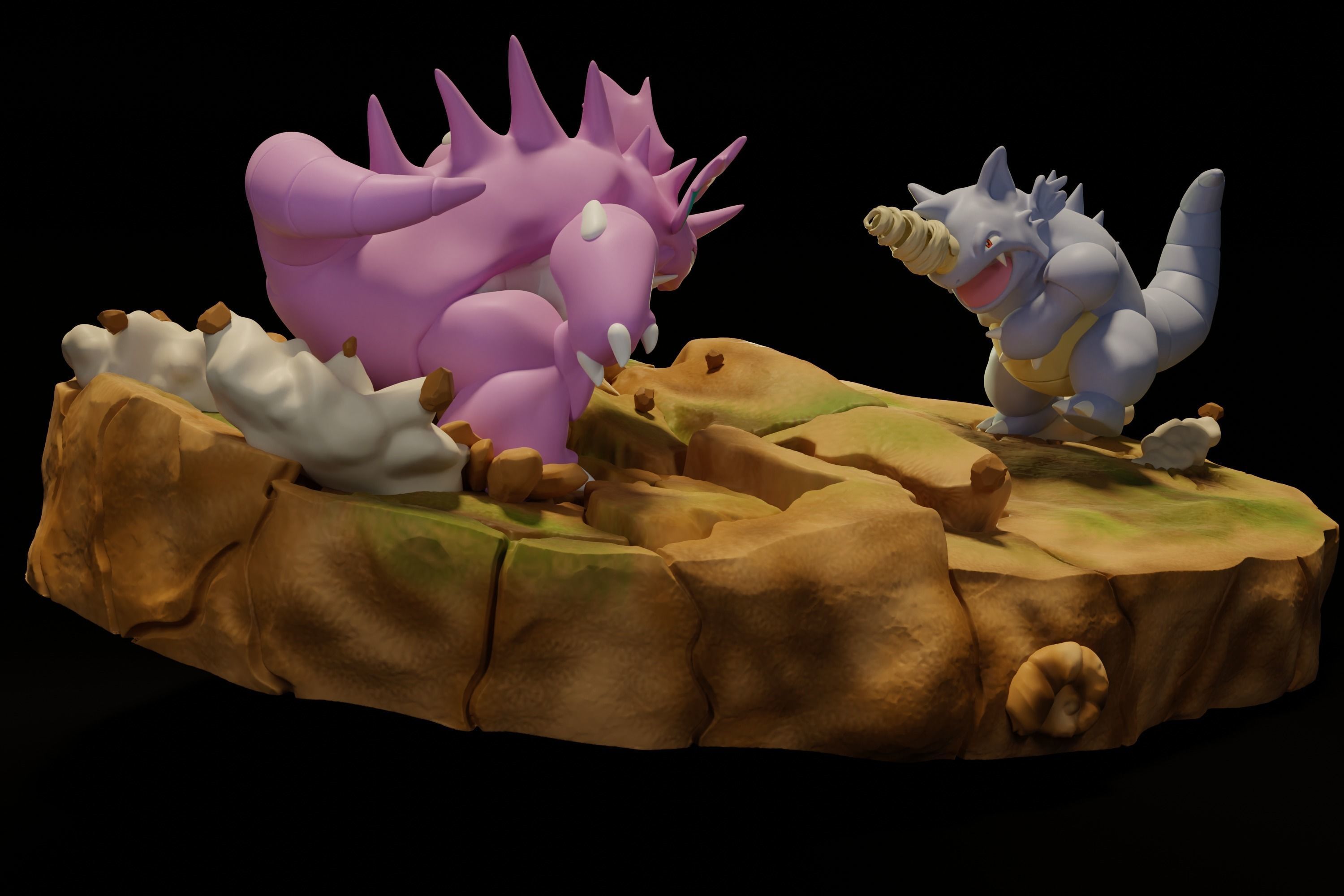 POKEMON BATTLE DIORAMA NIDOKING VS RHYDON 3D print model_1