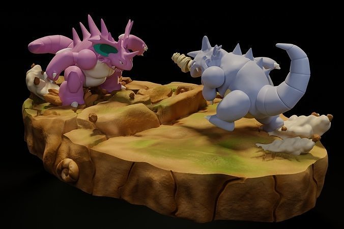 POKEMON BATTLE DIORAMA NIDOKING VS RHYDON 3D print model