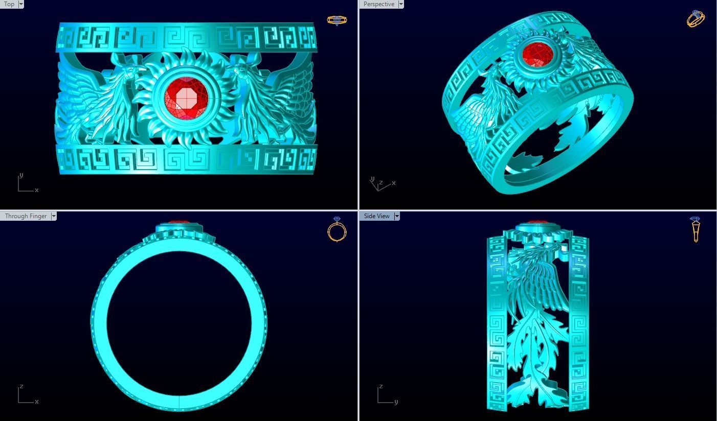 Phoenix ring - Bird ring - N1103 3D print model_5