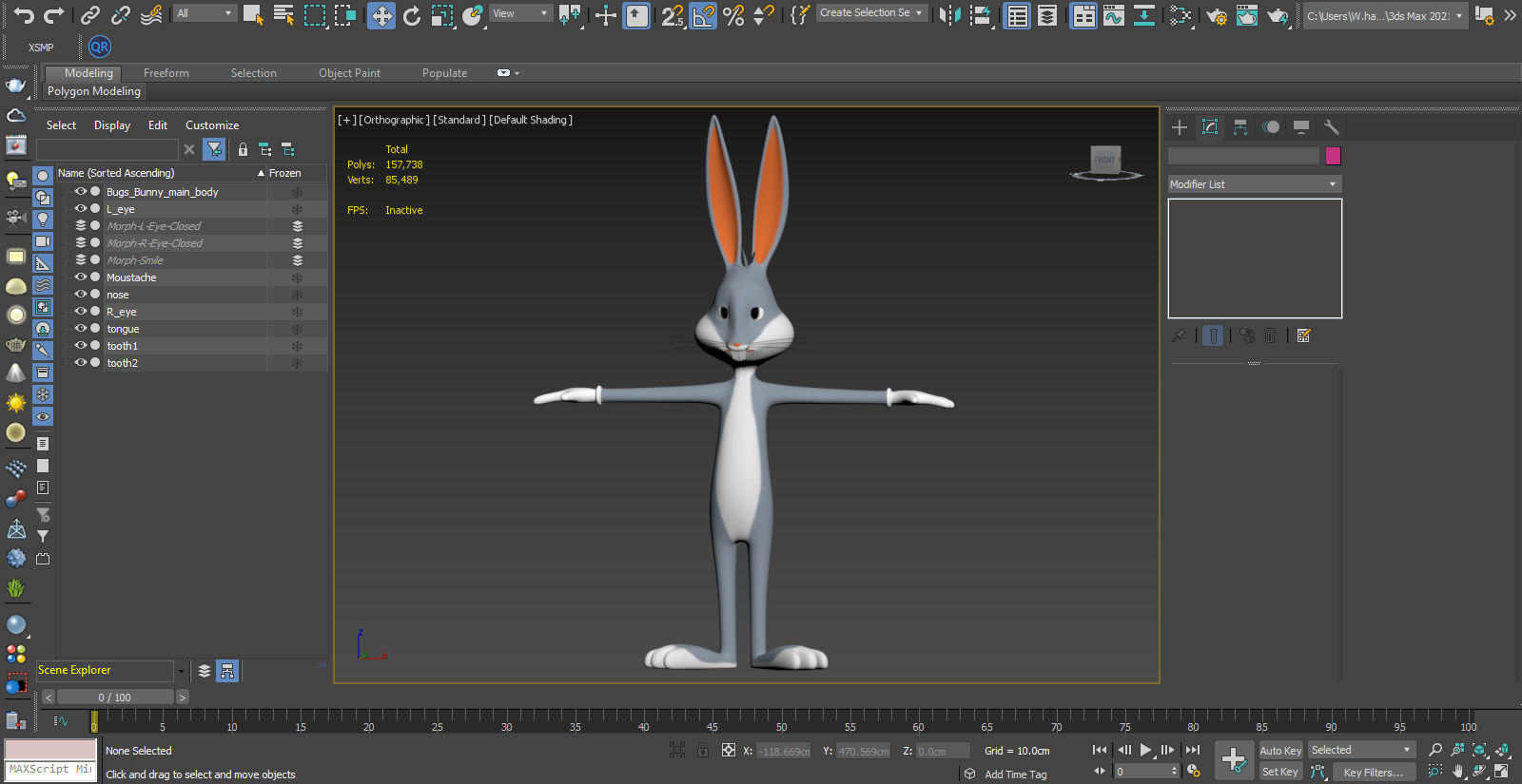 Bugs Bunny T-Pose For Animation 3D model_10