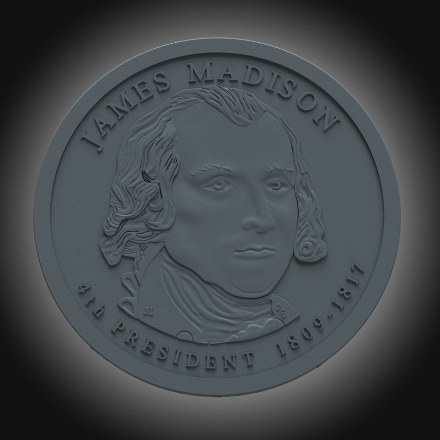 James Madison Presidential 1 Dollar Coin 3D print model_3