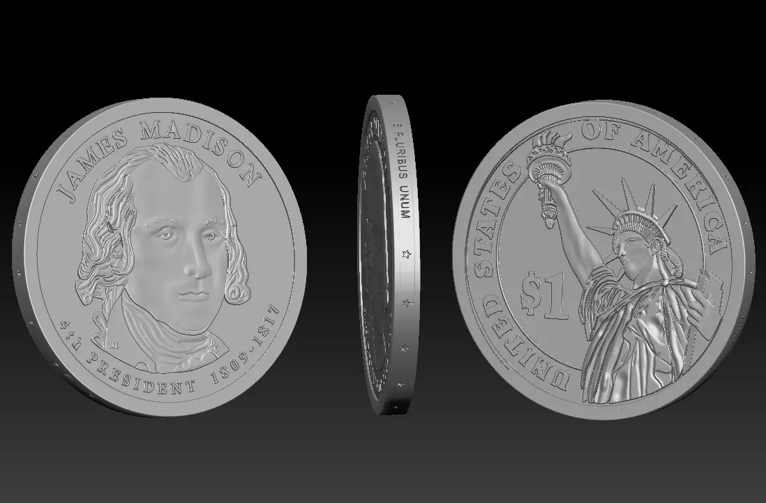 James Madison Presidential 1 Dollar Coin 3D print model_0