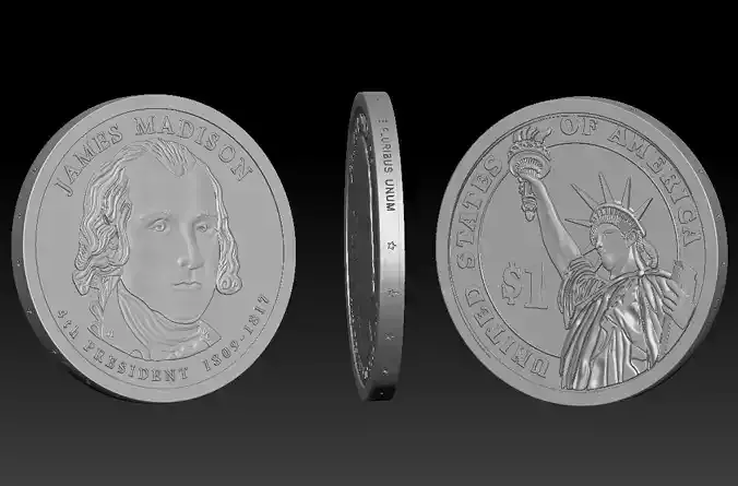 James Madison Presidential 1 Dollar Coin 3D print model