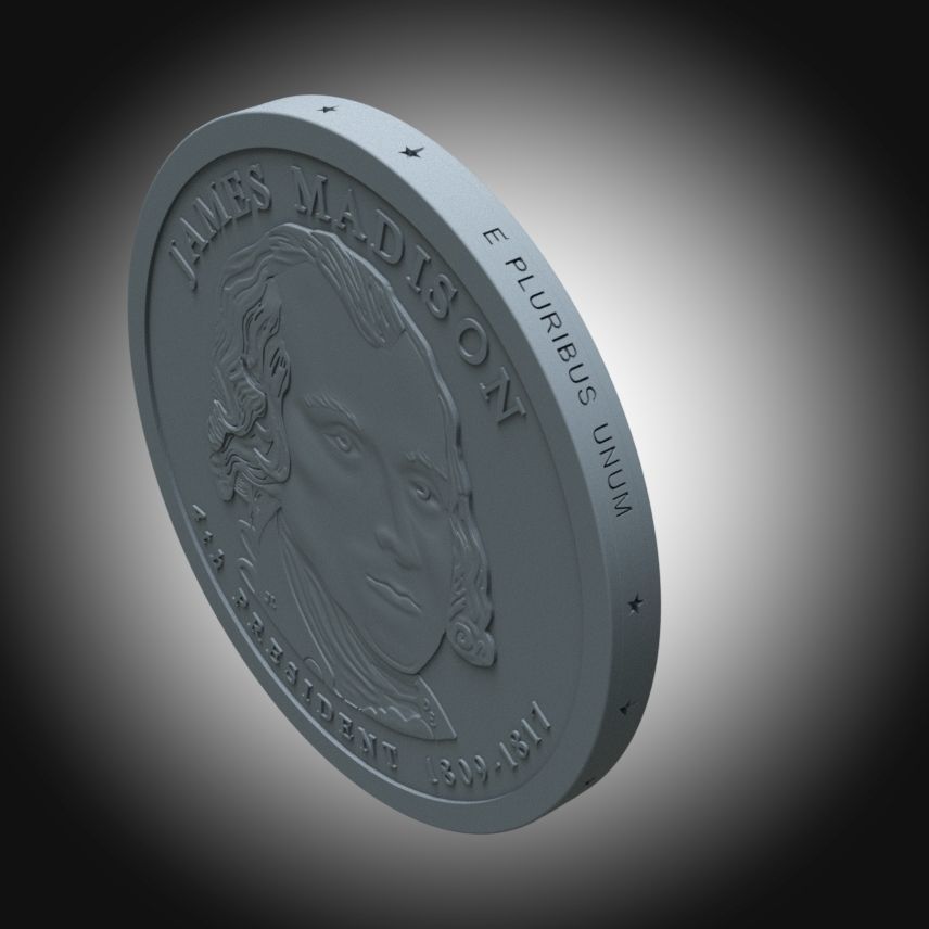 James Madison Presidential 1 Dollar Coin 3D print model_4