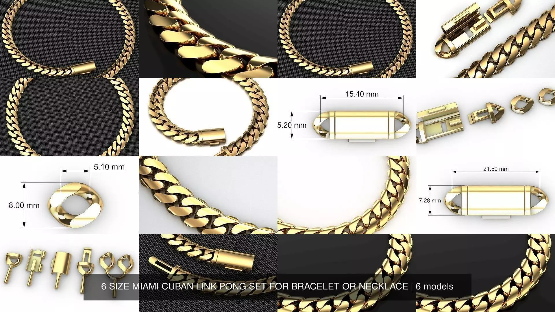 6 SIZE MIAMI CUBAN LINK PONG SET FOR BRACELET OR NECKLACE 3D Model Collection_2