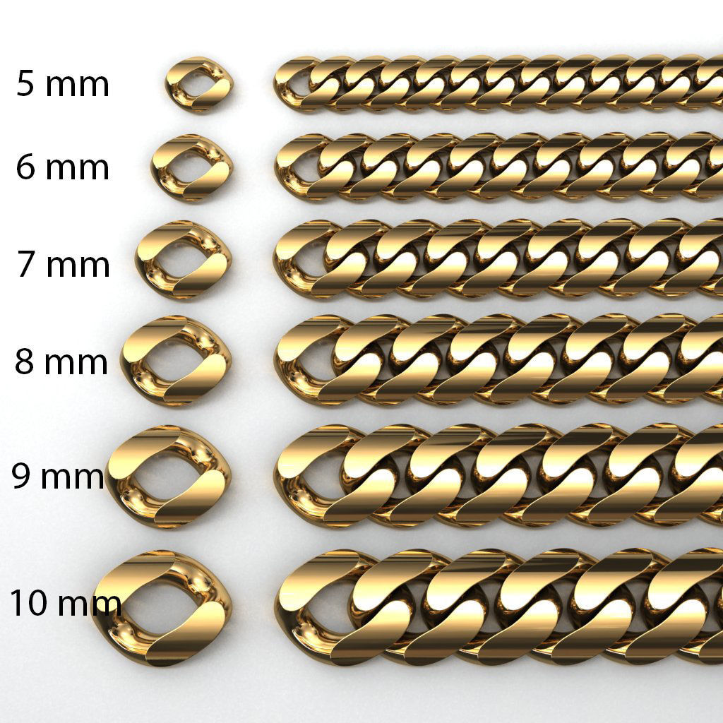 6 SIZE MIAMI CUBAN LINK PONG SET FOR BRACELET OR NECKLACE 3D Model Collection_3
