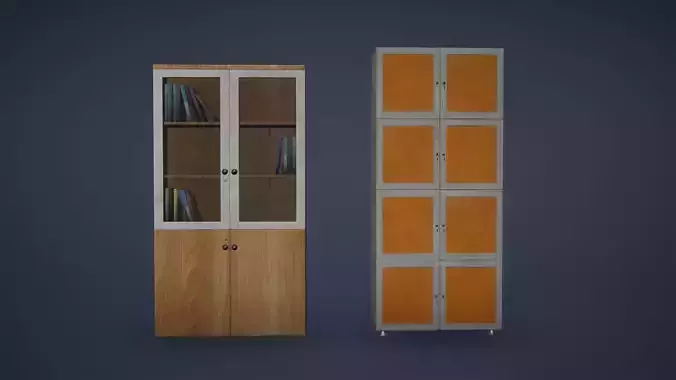 Bookshelf Low Poly Game Ready wooden bookcase with glass doors