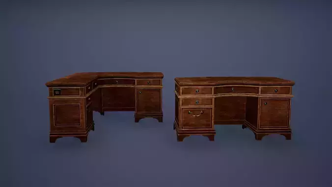 Desk Low Poly Game Ready l shaped