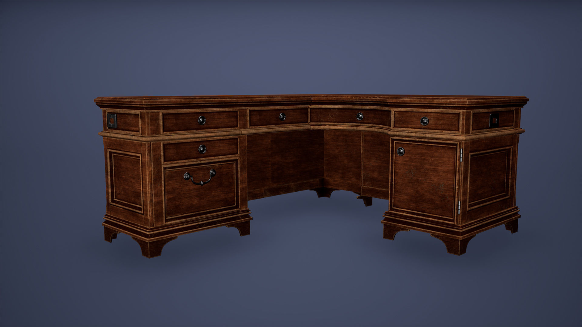 Desk Low Poly Game Ready l shaped Low-poly 3D model_2