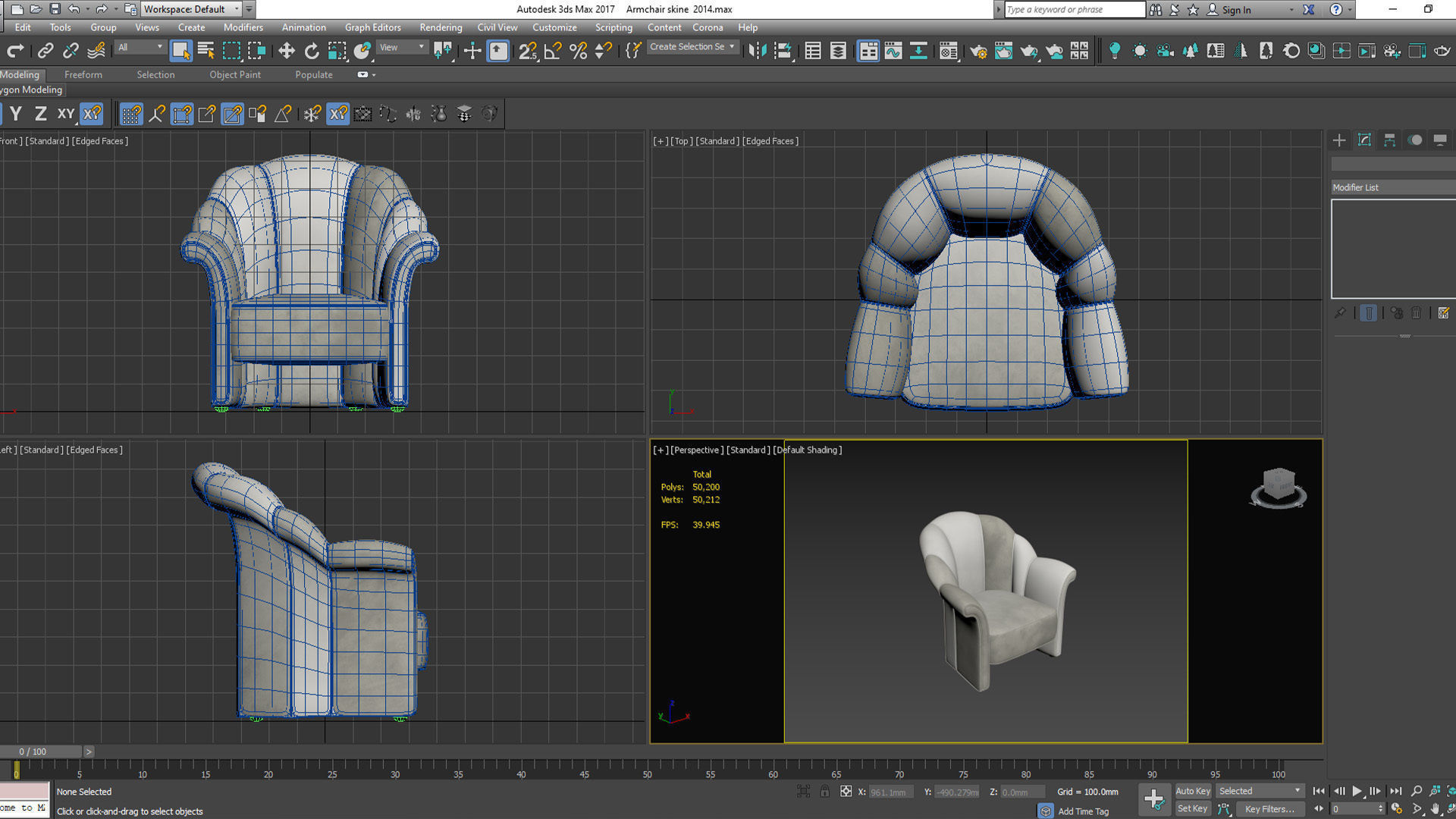 Armchair velvet at Low-poly 3D model_5