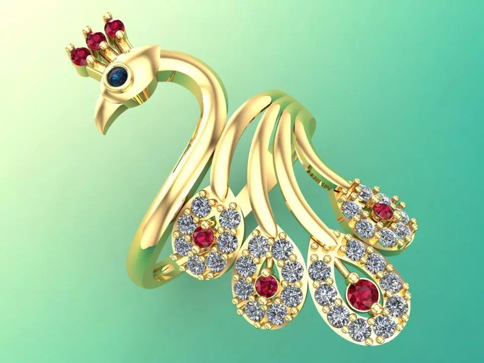 Peacock ring - Bird ring -Womens ring - N1205 3D print model_0