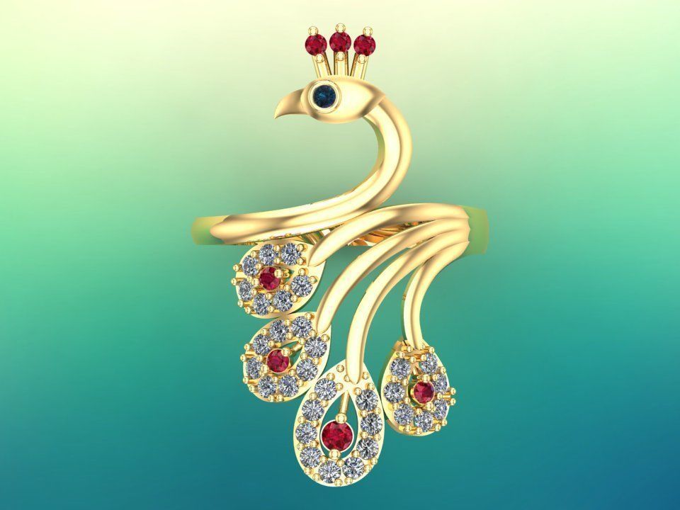 Peacock ring - Bird ring -Womens ring - N1205 3D print model_1