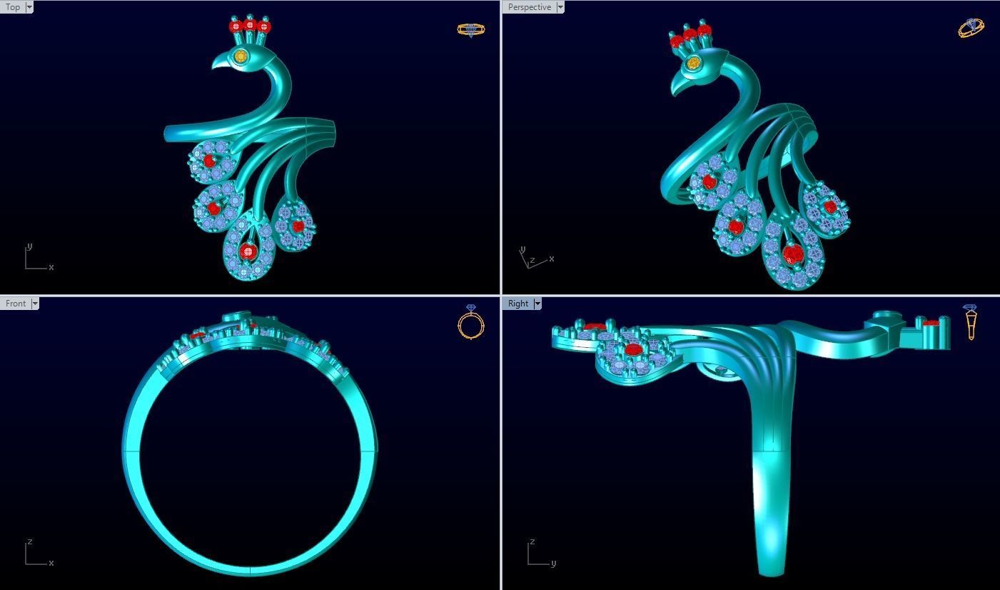 Peacock ring - Bird ring -Womens ring - N1205 3D print model_2
