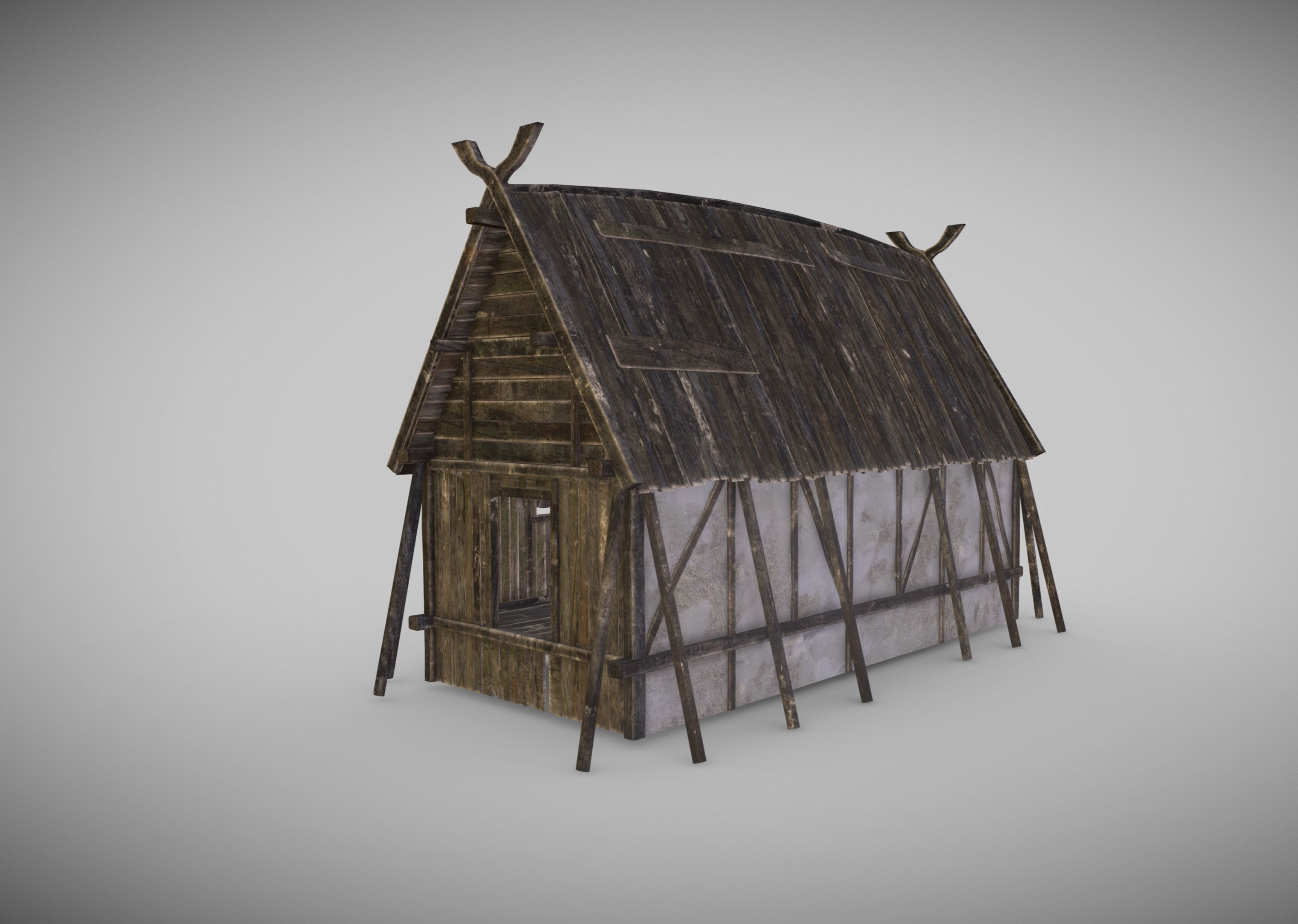 Viking Longhouse Low-poly 3D model_1
