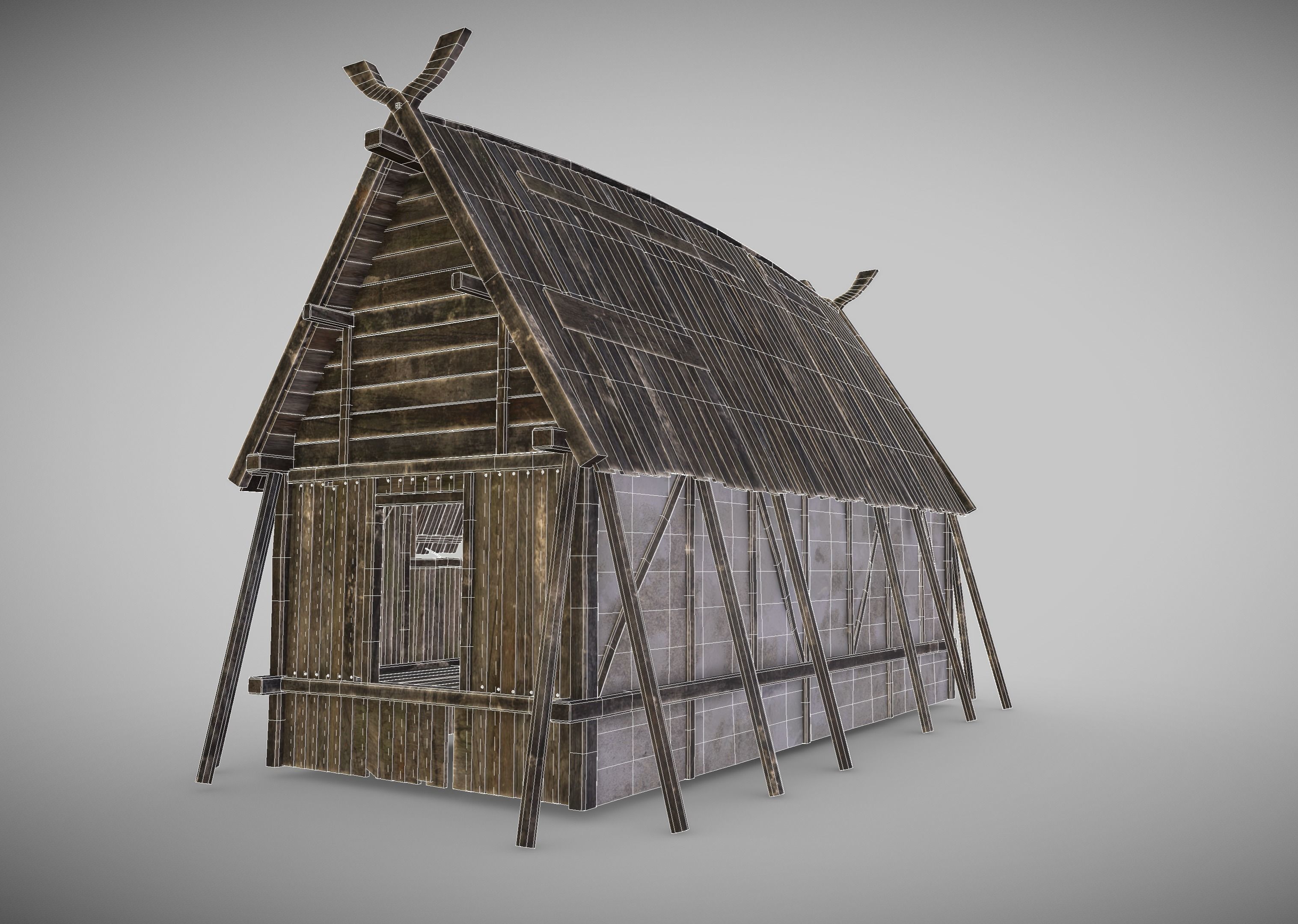 Viking Longhouse Low-poly 3D model_11