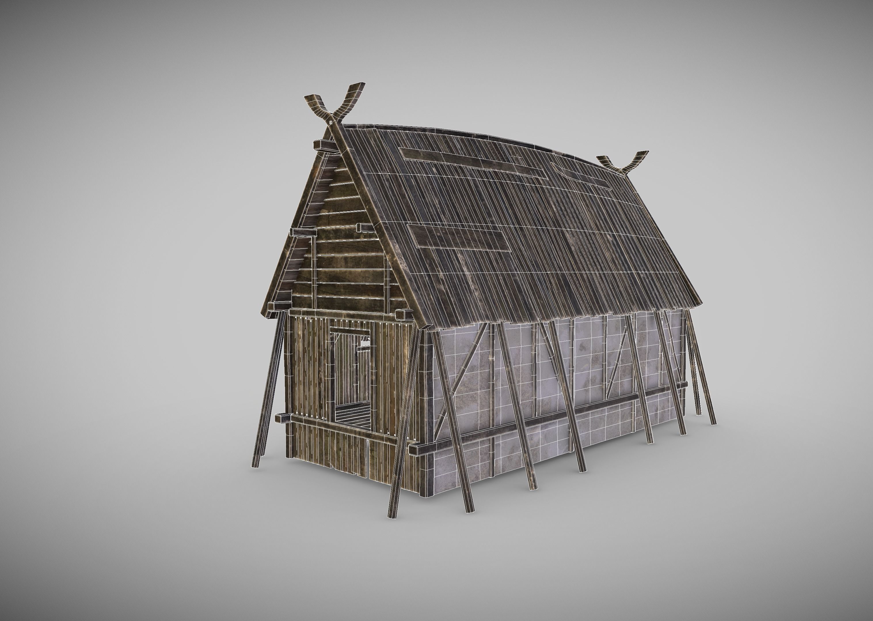 Viking Longhouse Low-poly 3D model_12