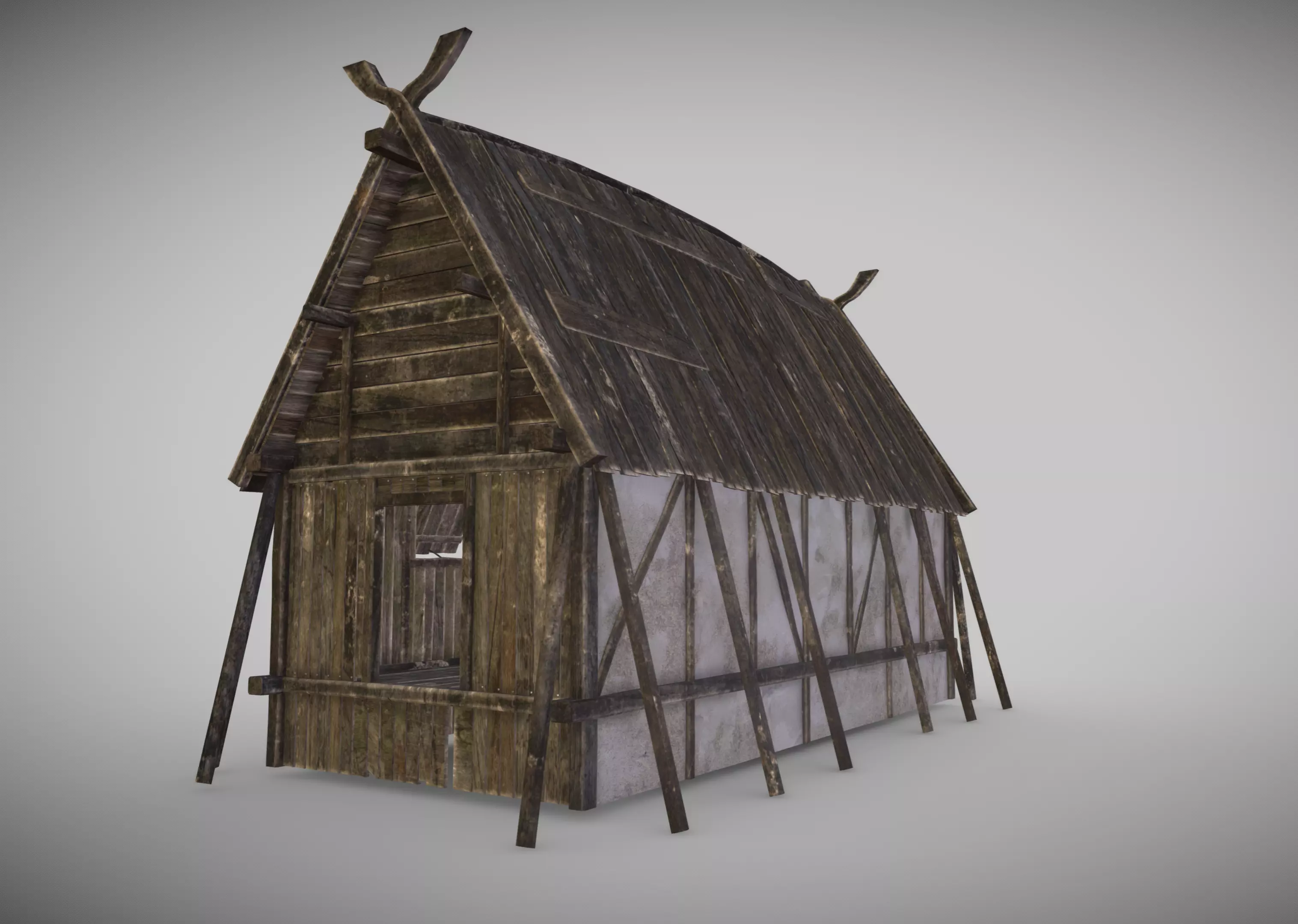 Viking Longhouse Low-poly 3D model_0