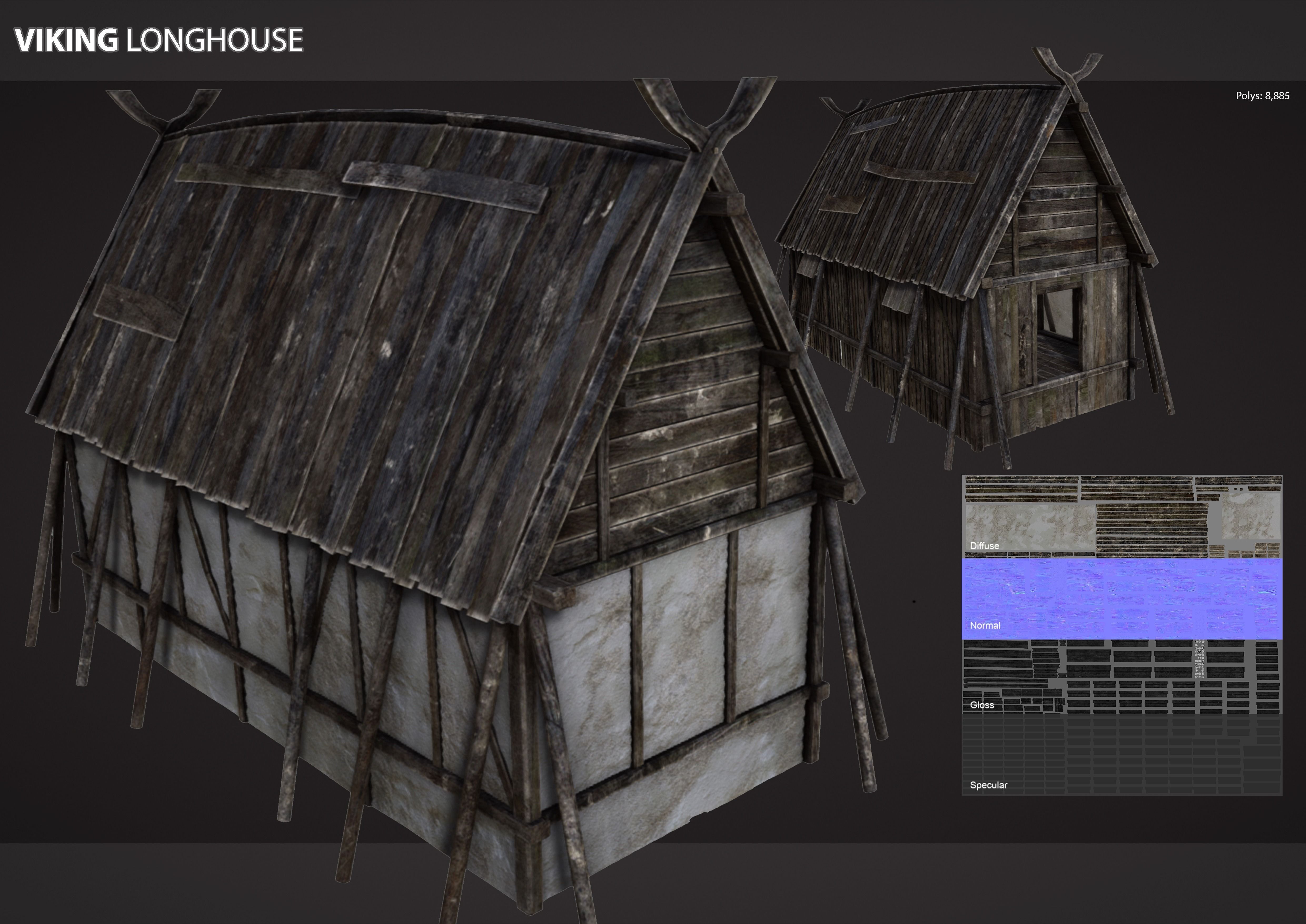 Viking Longhouse Low-poly 3D model_22