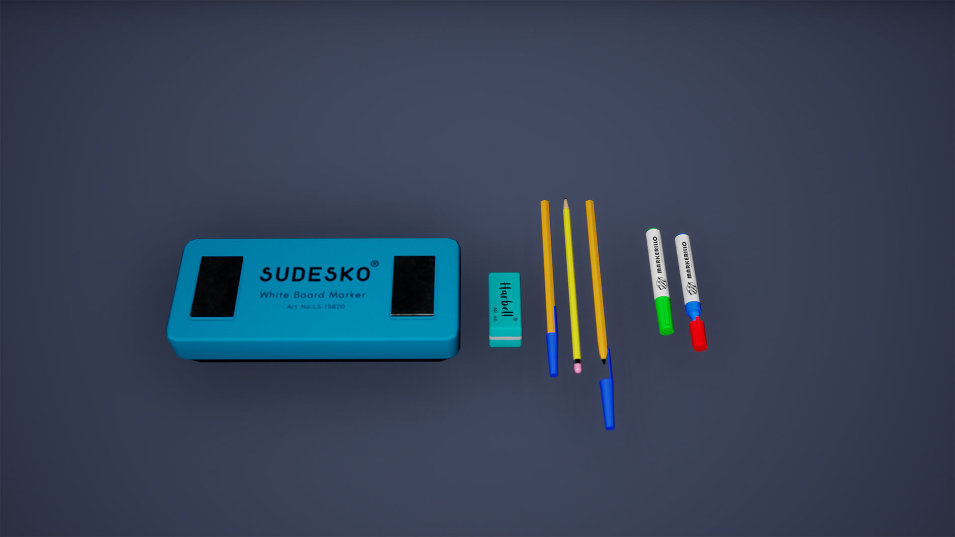 Stationery Set Low Poly Game Ready box Low-poly 3D model_1