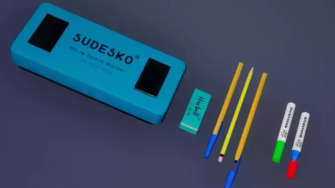 Stationery Set Low Poly Game Ready box Low-poly 3D model Stationery Set Low Poly Game Ready box Low-poly 3D model