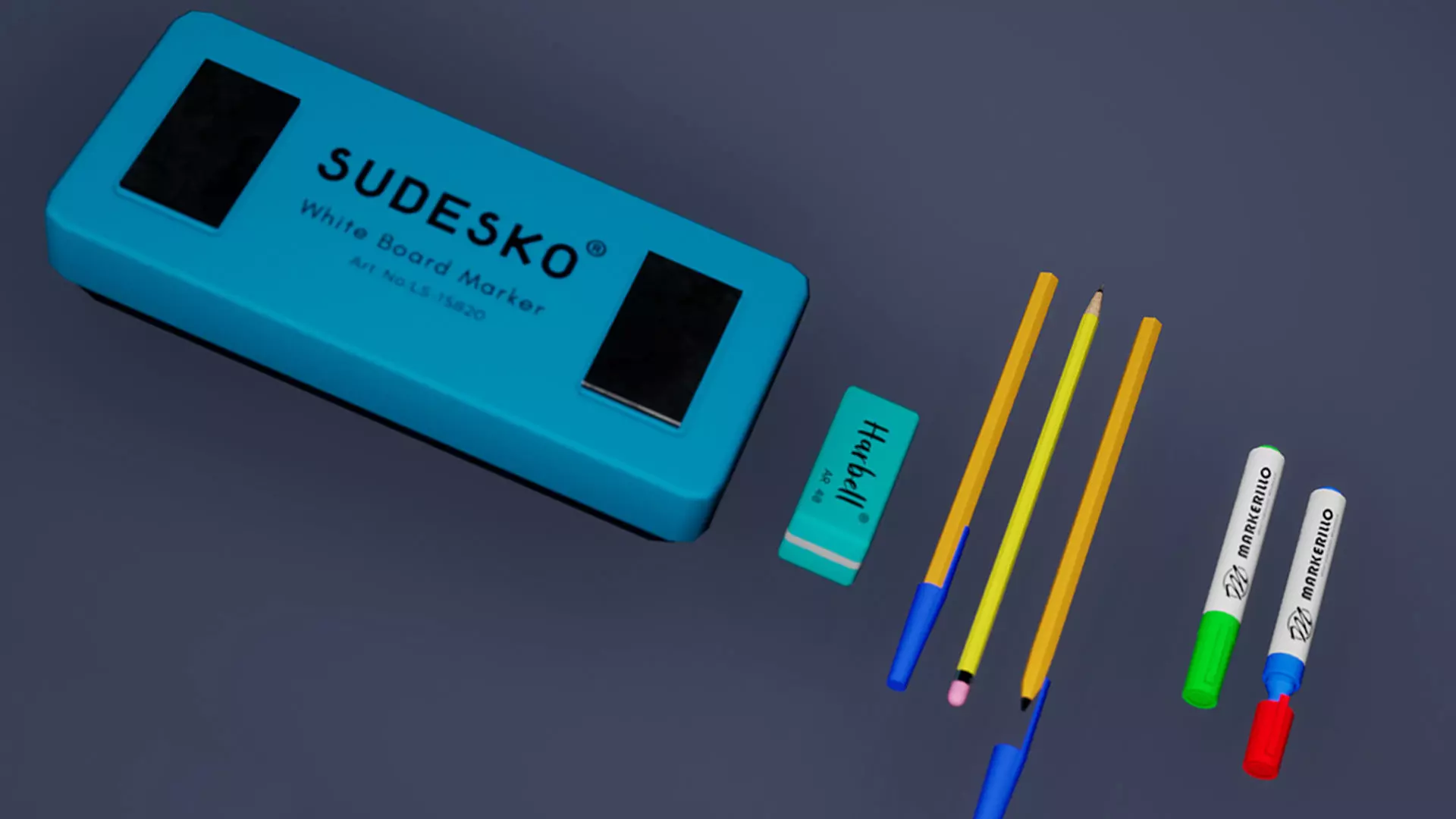 Stationery Set Low Poly Game Ready box Low-poly 3D model_0