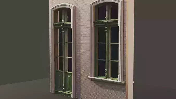 Classic wooden casement window - model B2 -balcony door included 3D model
