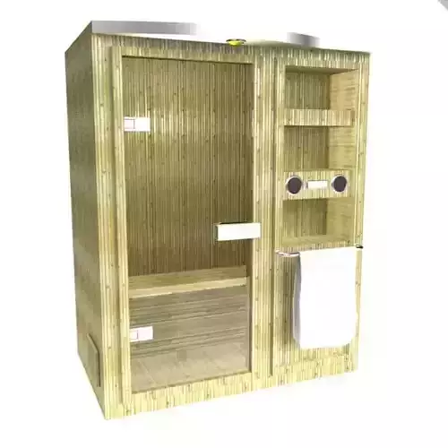 Wooden Sauna With Bench Shelves And Towel Holder
