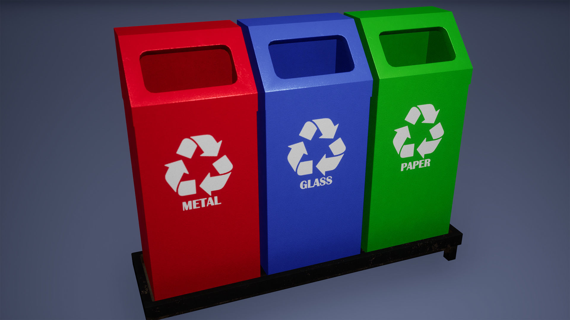 Recyclebin Low Poly Game Ready three recycling bins Low-poly 3D model_2