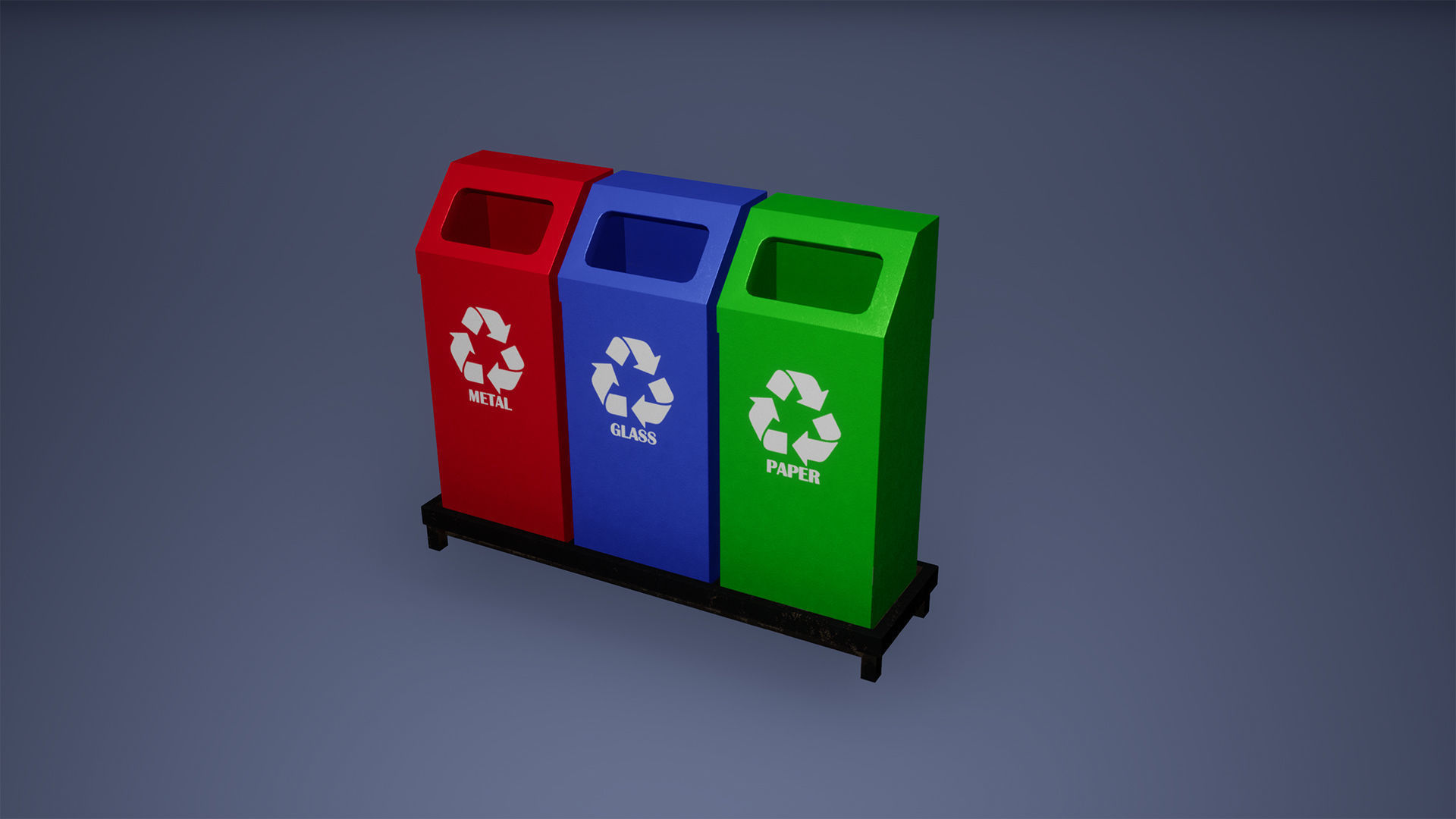 Recyclebin Low Poly Game Ready three recycling bins Low-poly 3D model_3