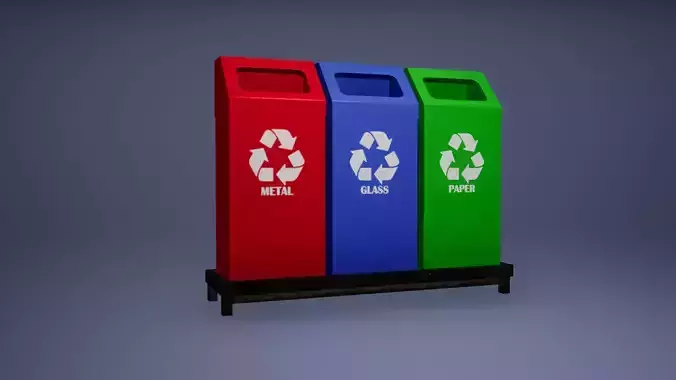 Recyclebin Low Poly Game Ready three recycling bins
