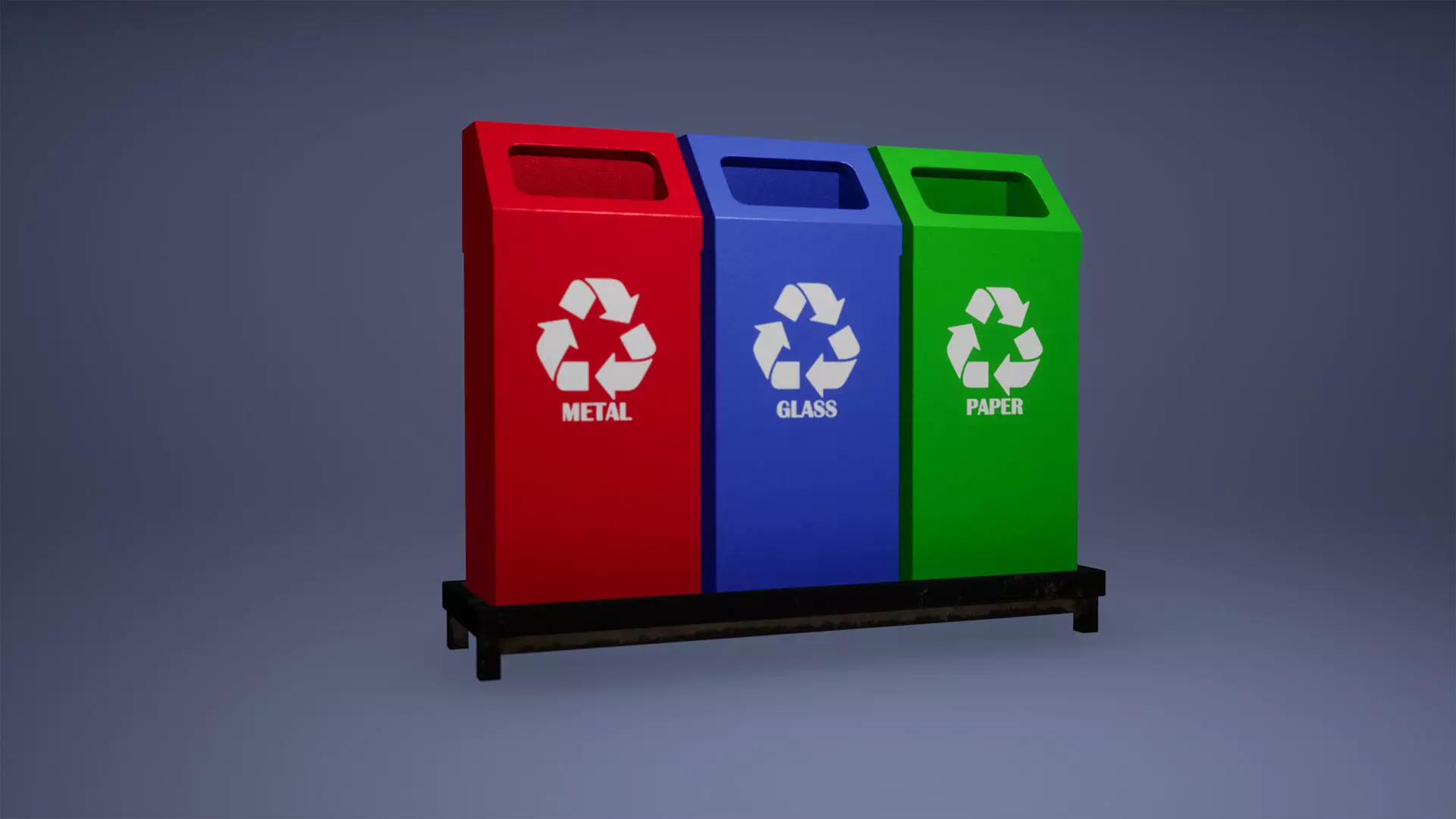 Recyclebin Low Poly Game Ready three recycling bins Low-poly 3D model_0