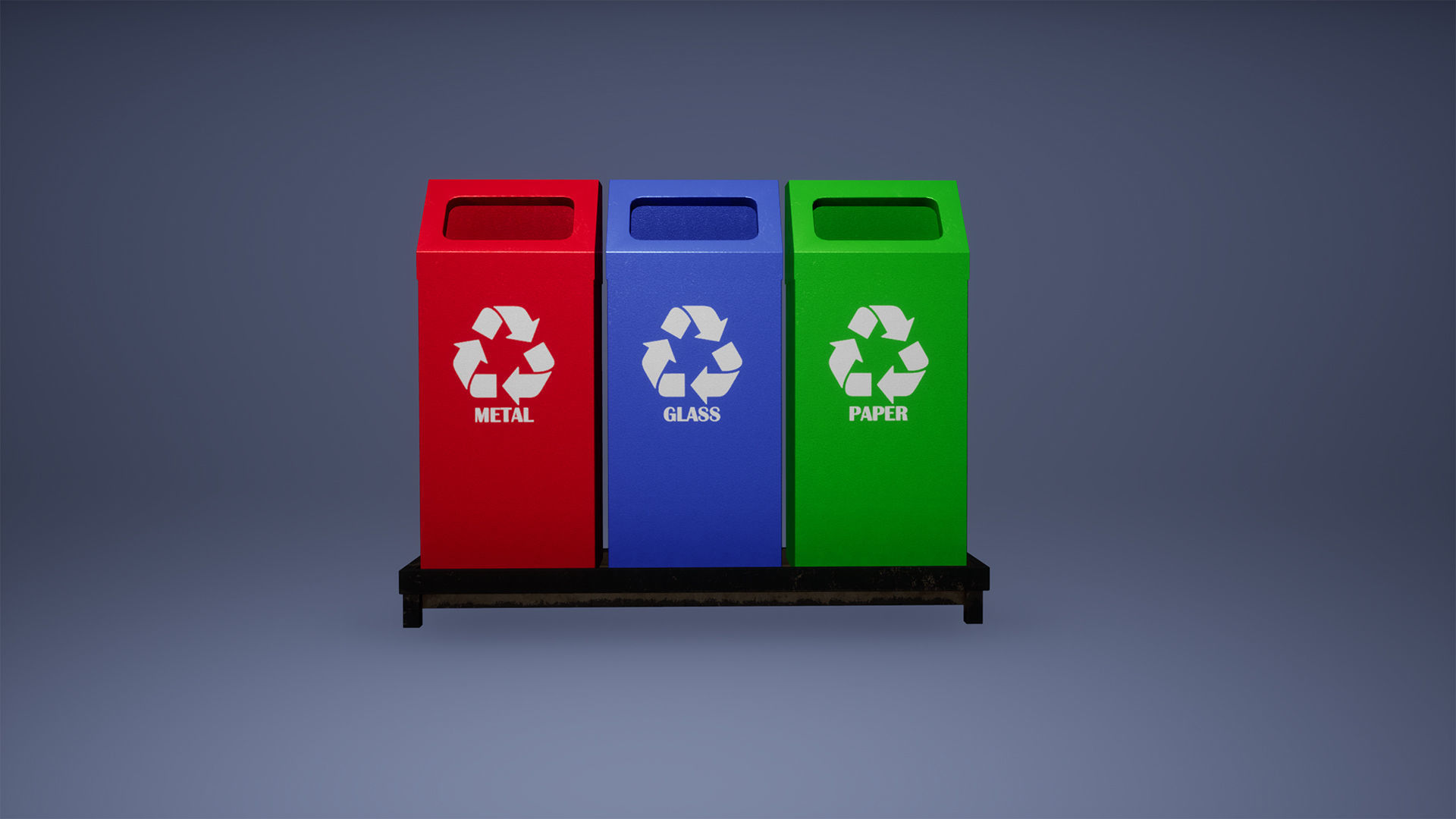 Recyclebin Low Poly Game Ready three recycling bins Low-poly 3D model_1