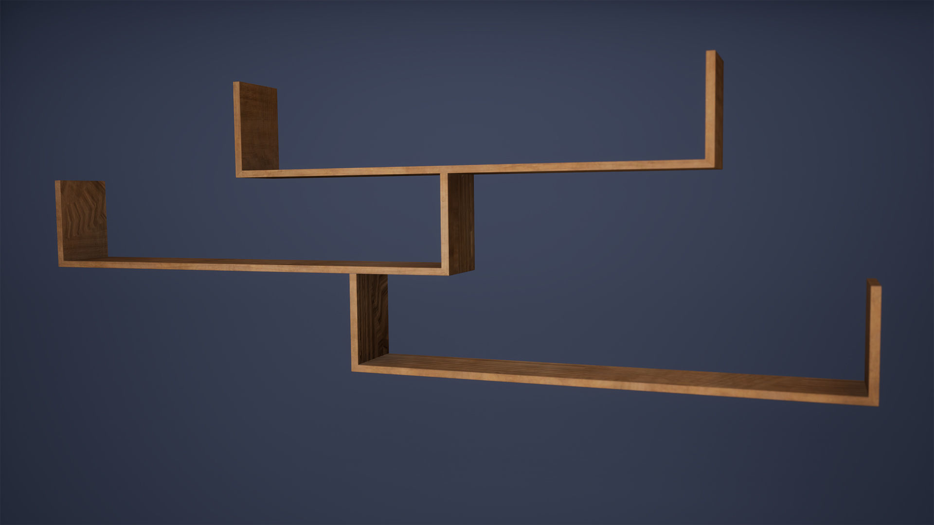 Shelf Low Poly Game Ready three wooden shelves Low-poly 3D model_2