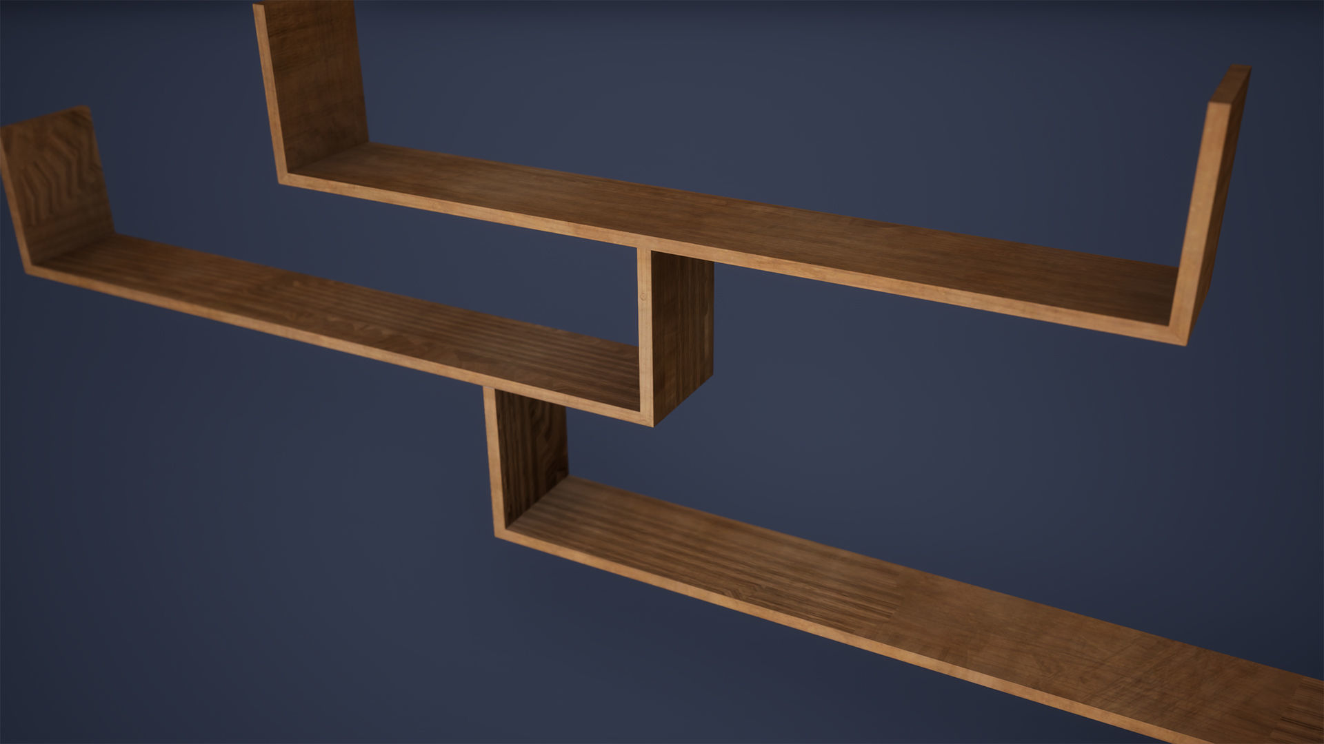 Shelf Low Poly Game Ready three wooden shelves Low-poly 3D model_1